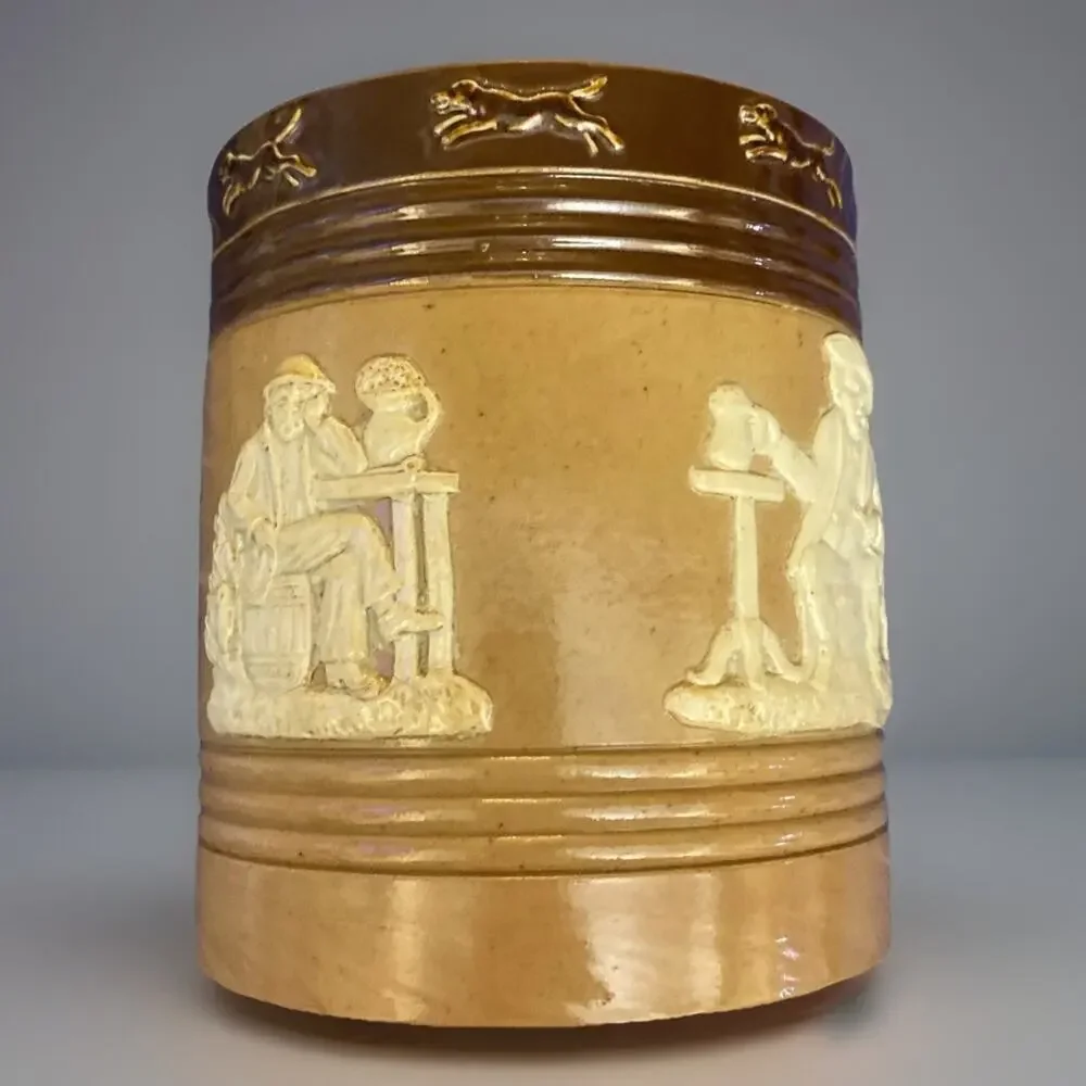 Antique Doulton Lambeth Pottery Stoneware Tobacco Jar Canister Barrel 4.75